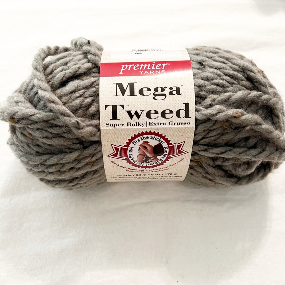 Premier Yarns Mega Tweed Super Bulky Yarn – Gray, 6 oz / 74 yds